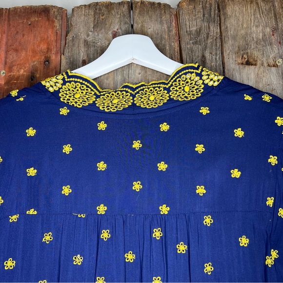 Boden Bronwen Broderie Embroidered Midi Dress in Navy and Yellow Sz 12 - Picture 10 of 16